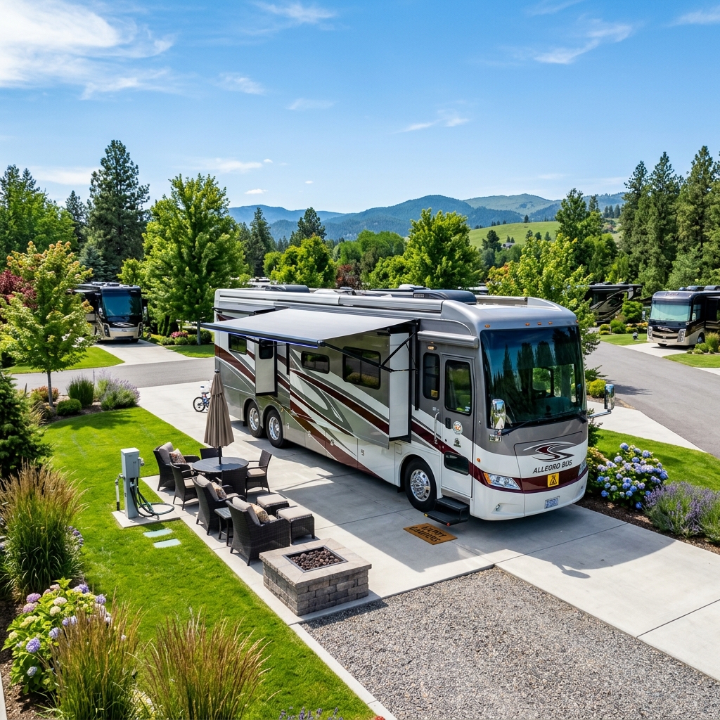 Beautiful pull-through RV pad at Bell RV Village